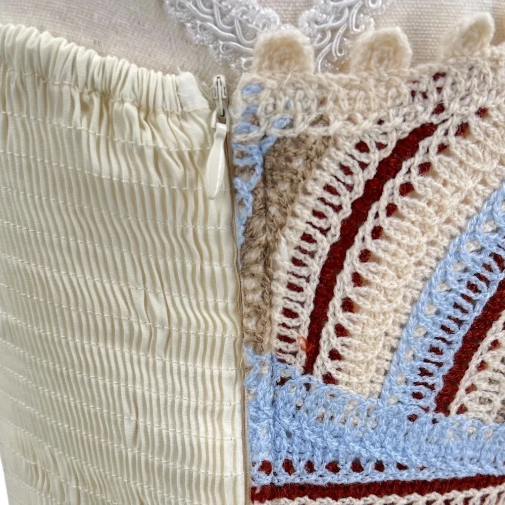 Cider Crochet Bodice Midi Dress Cream Boho Tiered Festival Summer Farmers Market